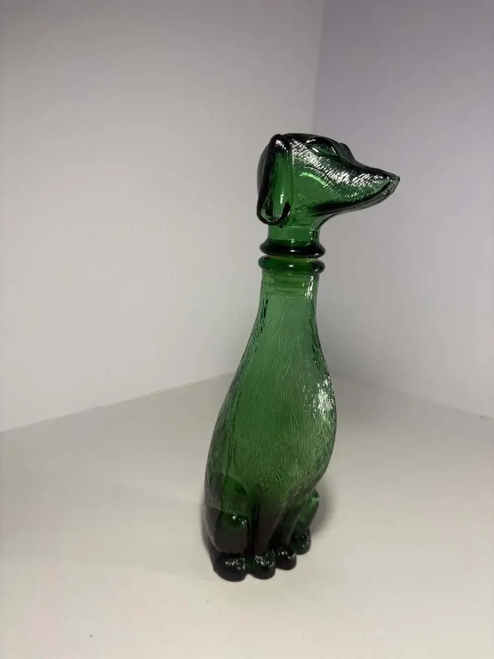 Vintage Empoli Italian Emerald Green Glass Dachshund Dog Decanter Bottle